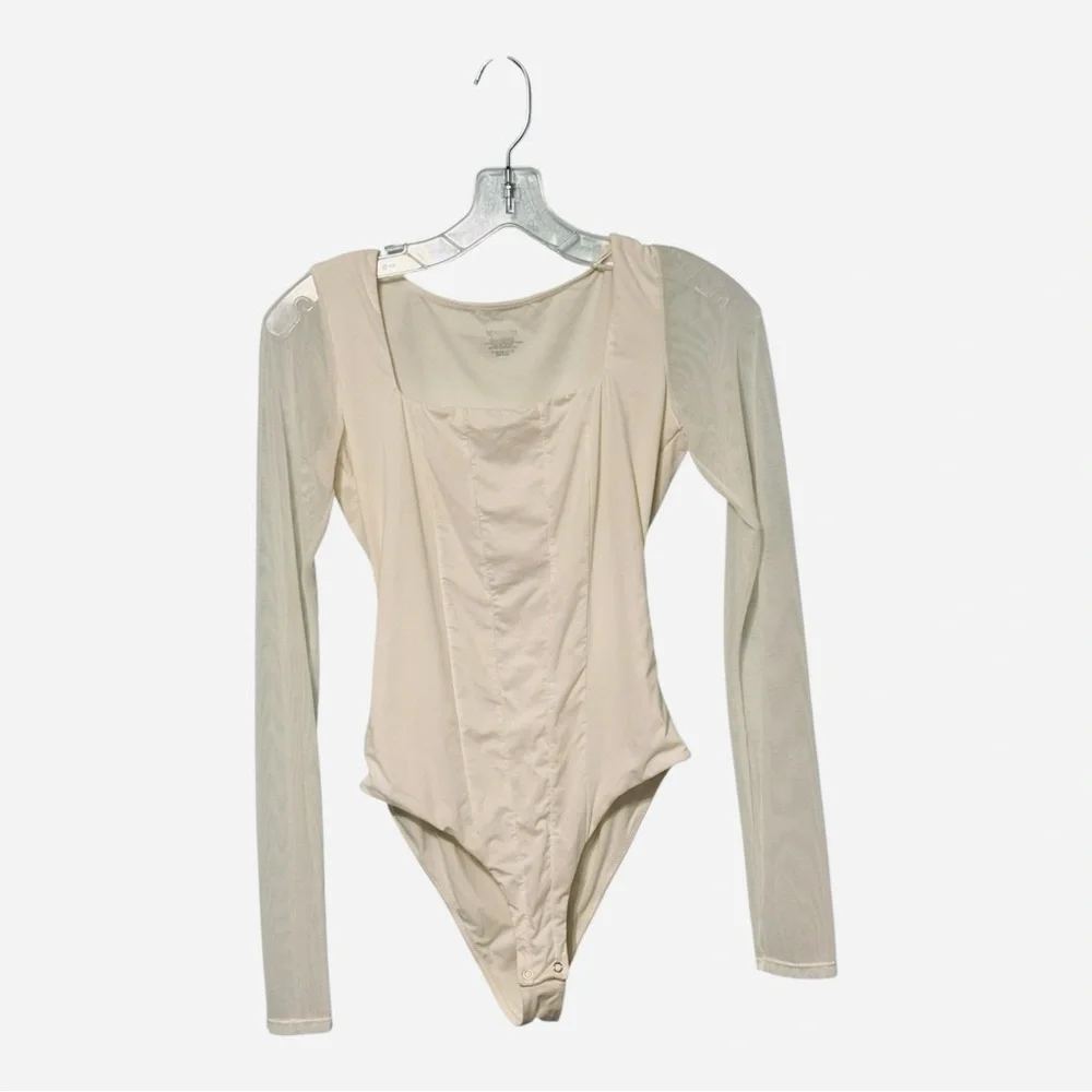 Advidlove White Long Sleeve Square Neck Bodysuit Womens Medium